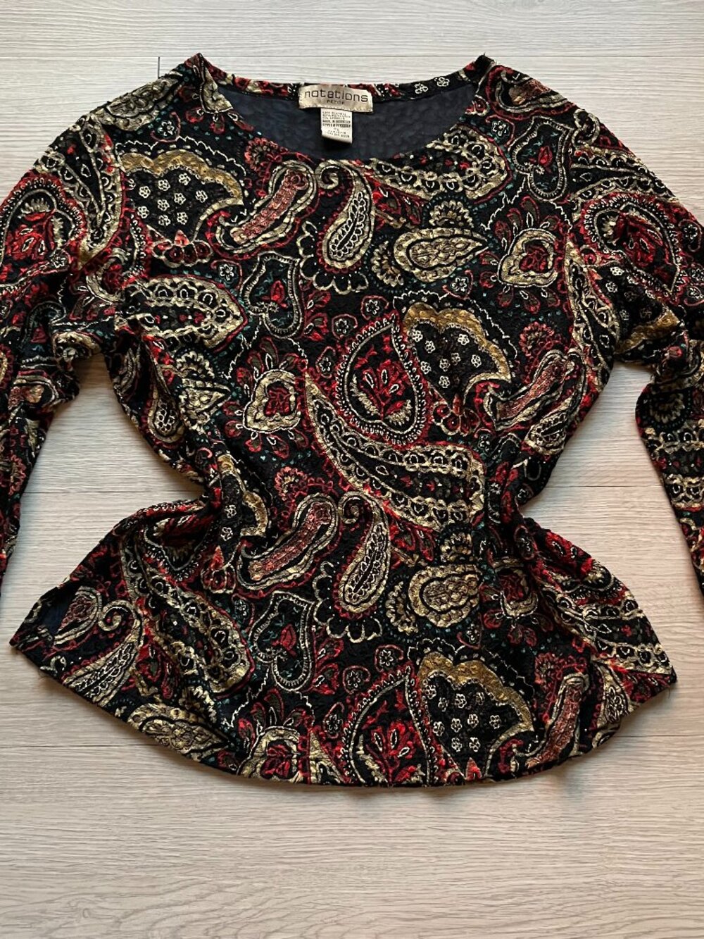 Notations Black and Red Paisley Top